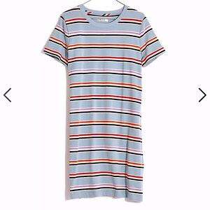 Madewell Tee shirt dress in Alchester stripe Small multi stripes pale blue red